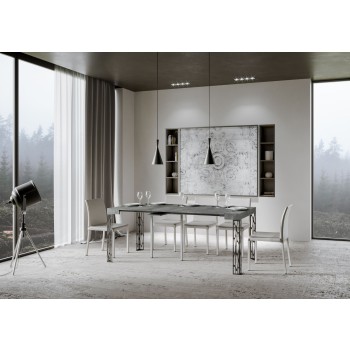 Console Ghibli avec structure anthracite - Console extensible 90x40/300 cm Ghibli Frêne Blanc avec structure anthracite