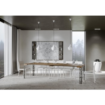 Console Ghibli avec structure anthracite - Console extensible 90x40/300 cm Ghibli Frêne Blanc avec structure anthracite