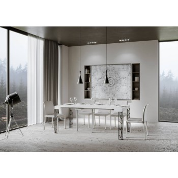 Console Ghibli avec structure anthracite - Console extensible 90x40/300 cm Ghibli Frêne Blanc avec structure anthracite