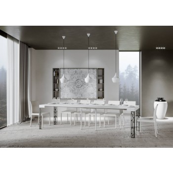 Console Ghibli avec structure anthracite - Console extensible 90x40/300 cm Ghibli Frêne Blanc avec structure anthracite