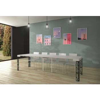 Console Ghibli avec structure anthracite - Console extensible 90x40/300 cm Ghibli Frêne Blanc avec structure anthracite