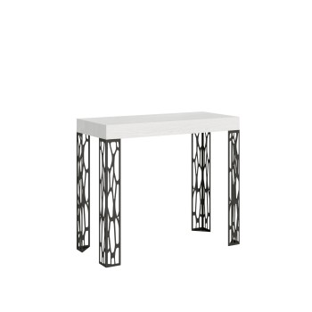 Console Ghibli avec structure anthracite - Console extensible 90x40/300 cm Ghibli Frêne Blanc avec structure anthracite