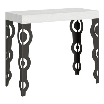 Console Karamay avec pieds anthracite - Karamay Petite console extensible 90x40/196 cm en frêne blanc et pieds anthracite