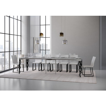 Console Karamay pieds anthracite - Console extensible Karamay 90x40/300 cm en frêne blanc et pieds anthracite