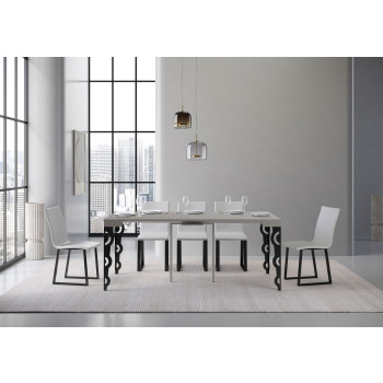 Console Karamay pieds anthracite - Console extensible Karamay 90x40/300 cm en frêne blanc et pieds anthracite