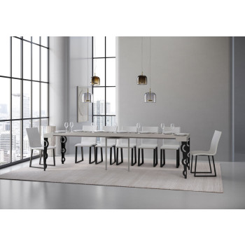 Console Karamay pieds anthracite - Console extensible Karamay 90x40/300 cm en frêne blanc et pieds anthracite