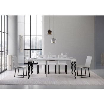 Console Karamay pieds anthracite - Console extensible Karamay 90x40/300 cm en frêne blanc et pieds anthracite