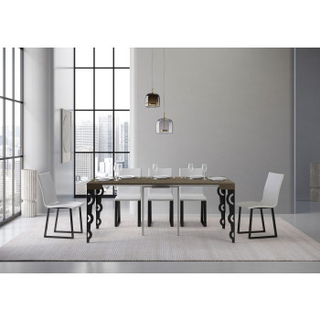 Console Karamay pieds anthracite - Console extensible Karamay 90x40/300 cm en frêne blanc et pieds anthracite