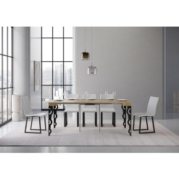 Console Karamay pieds anthracite - Console extensible Karamay 90x40/300 cm en frêne blanc et pieds anthracite