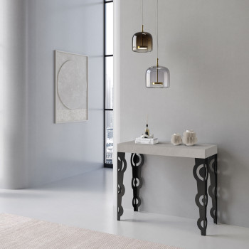 Console Karamay Premium avec pieds anthracite - Karamay Small Console extensible Premium 90x40/196 cm en frêne blanc et pieds anthracite