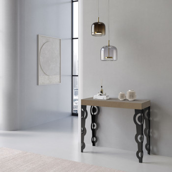 Console Karamay Premium avec pieds anthracite - Karamay Small Console Premium extensible 90x40/196 cm, frêne blanc, pieds anthracite