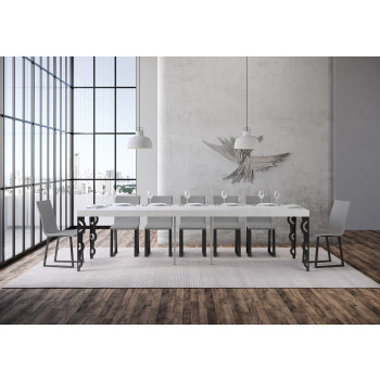 Console Karamay Premium avec pieds anthracite - Console extensible Karamay Premium 90x40/300 cm en frêne blanc et pieds anthracite