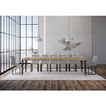 Console Karamay Premium avec pieds anthracite - Console extensible Karamay Premium 90x40/300 cm en frêne blanc et pieds anthracite