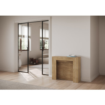 Console Kiba - Console extensible Kiba 90x25/211 cm frêne blanc avec rallonges internes