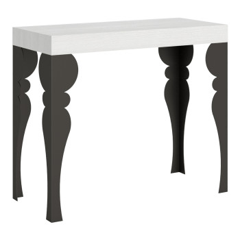 Console Paxon pieds anthracite - Console extensible Paxon 90x40/300 cm frêne blanc pieds anthracite