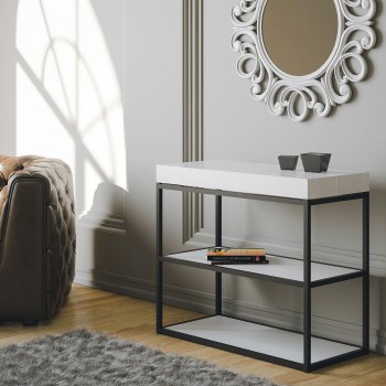 Console Plano avec structure anthracite - Console extensible 90x40/196 cm Plano Small Frêne Blanc avec structure anthracite