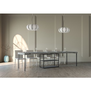 Console Plano avec structure anthracite - Console extensible 90x40/300 cm Plano Frêne Blanc avec structure anthracite