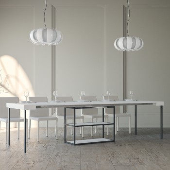 Console Plano avec structure anthracite - Console extensible 90x40/300 cm Plano Frêne Blanc avec structure anthracite