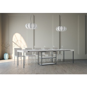 Console Plano avec structure anthracite - Console extensible 90x40/300 cm Plano Frêne Blanc avec structure anthracite