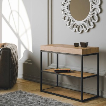 Console Plano avec structure anthracite - Console extensible 90x40/300 cm Plano Frêne Blanc avec structure anthracite