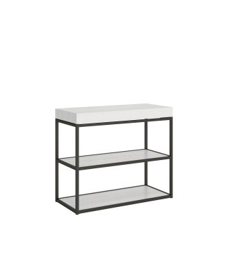 Console Plano avec structure anthracite - Console extensible 90x40/300 cm Plano Frêne Blanc avec structure anthracite