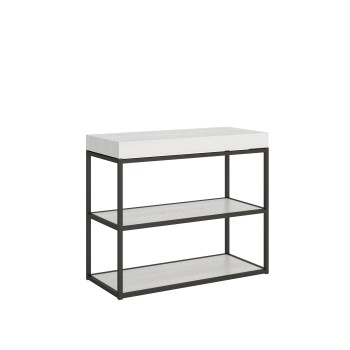 Console Plano avec structure anthracite - Console extensible 90x40/300 cm Plano Frêne Blanc avec structure anthracite
