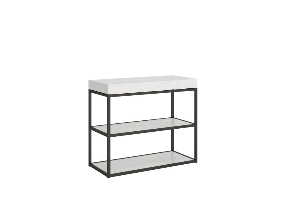 Console Plano avec structure anthracite - Console extensible 90x40/300 cm Plano Frêne Blanc avec structure anthracite