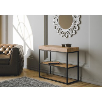 Console Plano avec structure anthracite - Console extensible 90x40/300 cm Plano Premium Chêne Naturel avec structure anthracite