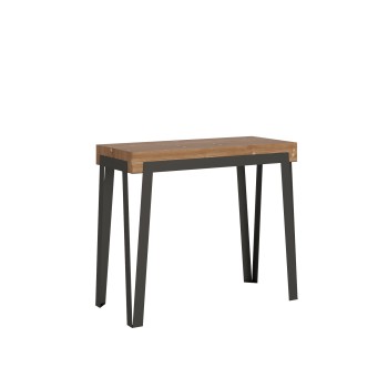Console Rio avec structure en rouille - 90x40/300 cm Console extensible Rio Premium avec structure en chêne naturel et rouille