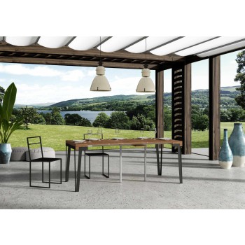 Console Rio avec cadre rouille - Console extensible 90x40/300 cm Chêne Rio Nature avec cadre rouille