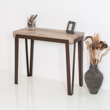Console Rio avec cadre rouille - Console extensible 90x40/300 cm Chêne Rio Nature avec cadre rouille