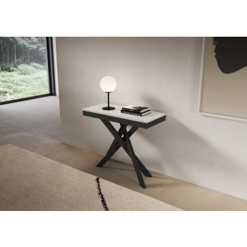 Console extensible Saki Evolution 90x40/196 cm avec pieds et structure en frêne blanc et pieds en anthracite