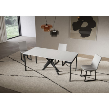 Console extensible Saki Evolution 90x40/196 cm avec pieds et structure en frêne blanc et pieds en anthracite