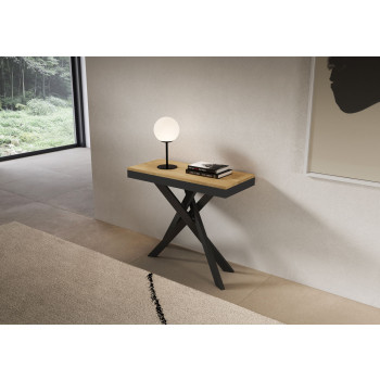 Console extensible Saki Evolution 90x40/196 cm avec pieds et structure en frêne blanc et pieds en anthracite