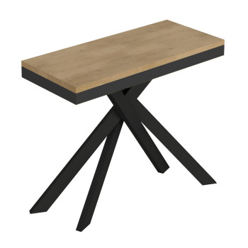 Console extensible Saki Evolution 90x40/196 cm avec pieds et structure en frêne blanc et pieds en anthracite