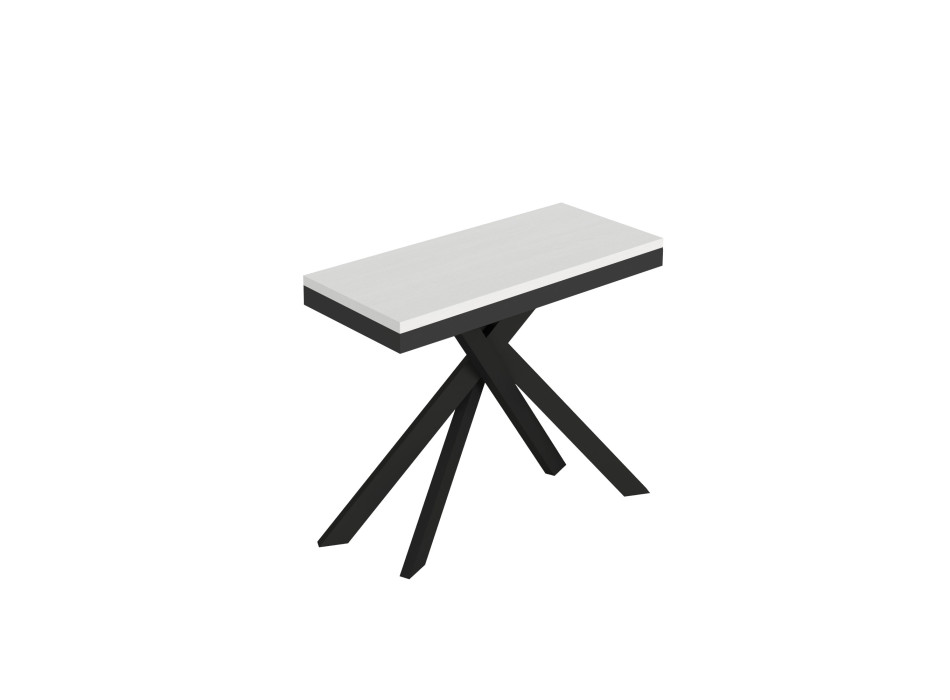 Console extensible Saki Evolution 90x40/196 cm avec pieds et structure en frêne blanc et pieds en anthracite