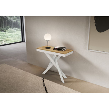 Console Saki Evolution pieds et structure blancs - Console extensible 90x40/196 cm Saki Small Evolution frêne blanc pieds blancs