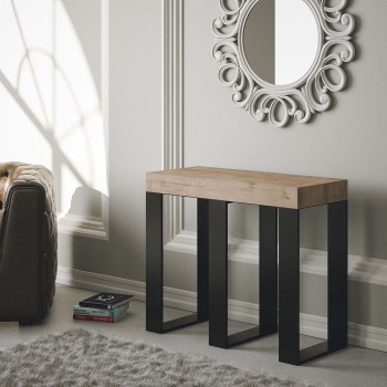 Console Sintesi avec structure anthracite - Console extensible 90x40/300 cm Sintesi Frêne Blanc avec structure anthracite