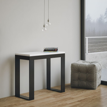 Console extensible Tecno Evolution 90x40/196 cm avec structure en frêne blanc et pieds anthracite