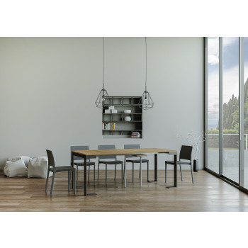 Console extensible Tecno Evolution 90x40/196 cm avec structure en frêne blanc et pieds anthracite
