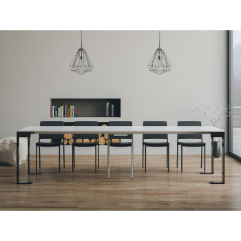 Console Tecno Evolution avec pieds et structure anthracite - Console extensible 90x40/300 cm Tecno Evolution frêne blanc avec structure et pieds anthracite