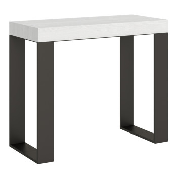 Console Tecno avec pieds anthracite - Console extensible Tecno Small 90x40/196 cm avec pieds en frêne blanc et anthracite