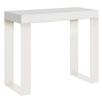 Console Tecno pieds blancs - Console extensible 90x40/196 cm Tecno Small frêne blanc pieds blancs