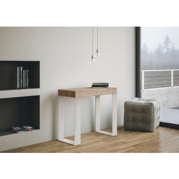 Console Tecno pieds blancs - Console extensible 90x40/196 cm Tecno Small frêne blanc pieds blancs