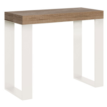Console Tecno pieds blancs - Console extensible 90x40/196 cm Tecno Small frêne blanc pieds blancs