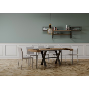 Console Xenia avec structure anthracite - Console extensible 90x40/190 cm Xenia Small en sapin teinté avec structure anthracite