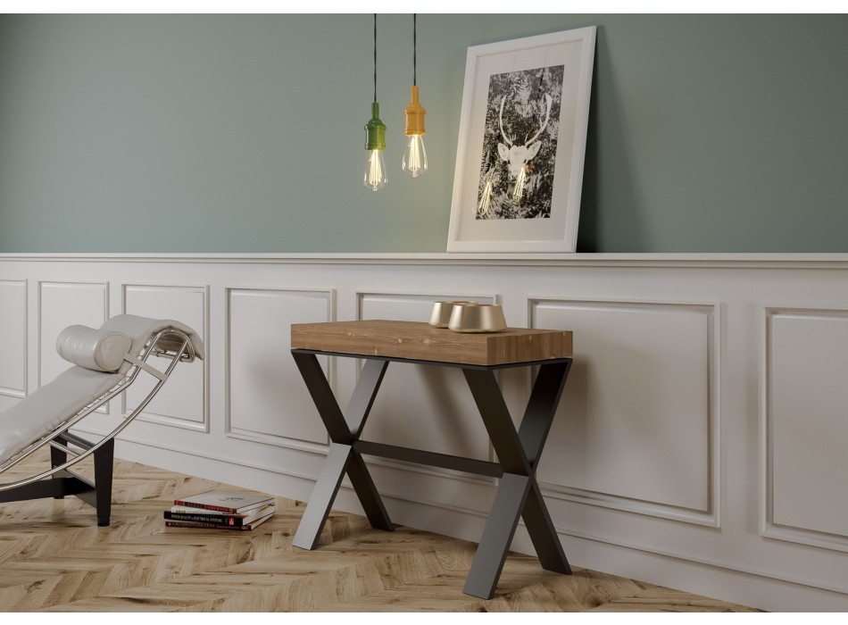 Console Xenia avec structure anthracite - Console extensible 90x40/190 cm Xenia Small sapin teinté avec structure anthracite