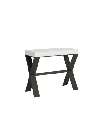 Console Xenia avec structure anthracite - Console extensible 90x40/196 cm Xenia Small Frêne Blanc avec structure anthracite