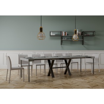 Console Xenia avec structure anthracite - Console extensible 90x40/300 cm Xenia Frêne Blanc avec structure anthracite