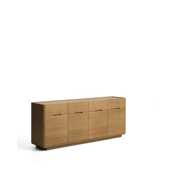 Buffet Arelida en placage chêne et bois massif, finition brun clair, 200 x 80 cm, certifié FSC Mix.